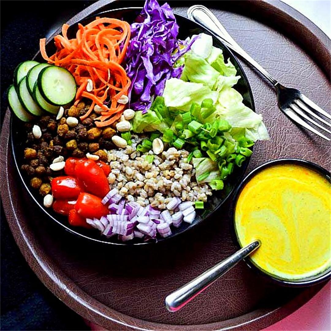Vegan Barley Salad with Spicy Turmeric Dressing