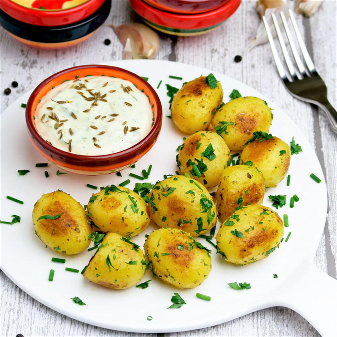 Herb roasted new potatoes served with homemade cumin aioli!