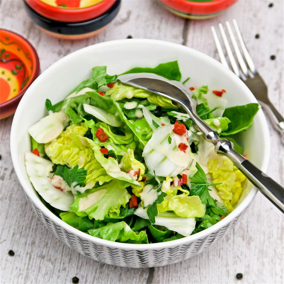 Crunchy fennel salad with a spicy soy and mayonnaise dressing