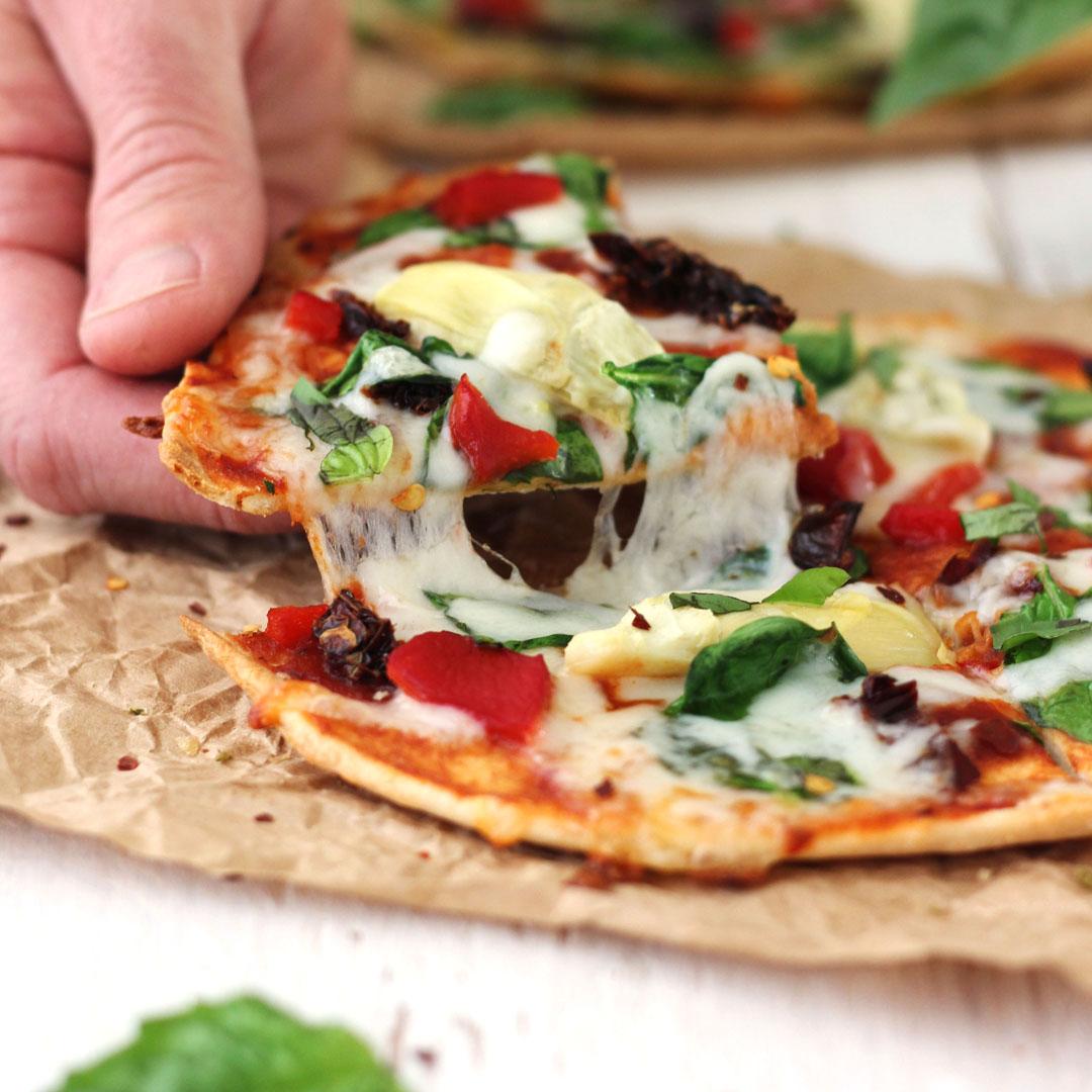 Tortilla Pizzas with Sundried Tomatoes and Spinach