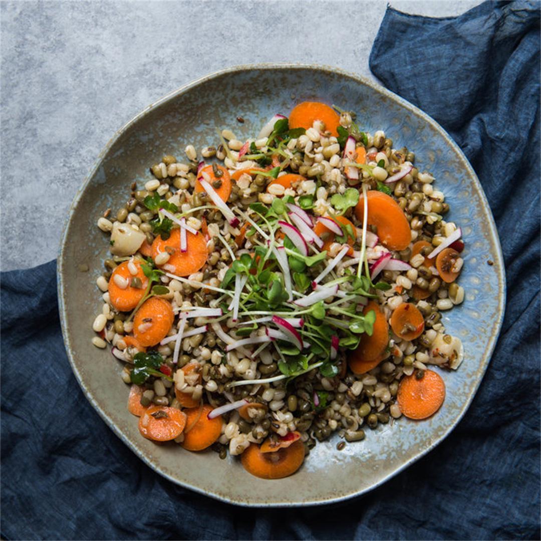 Mung Bean, Carrot, Pea Shoots and Crunchy Radish Bowl