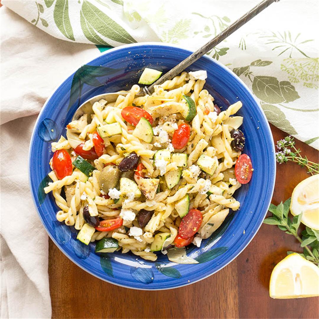 Lemon + Herb Greek Pasta Salad with Zucchini