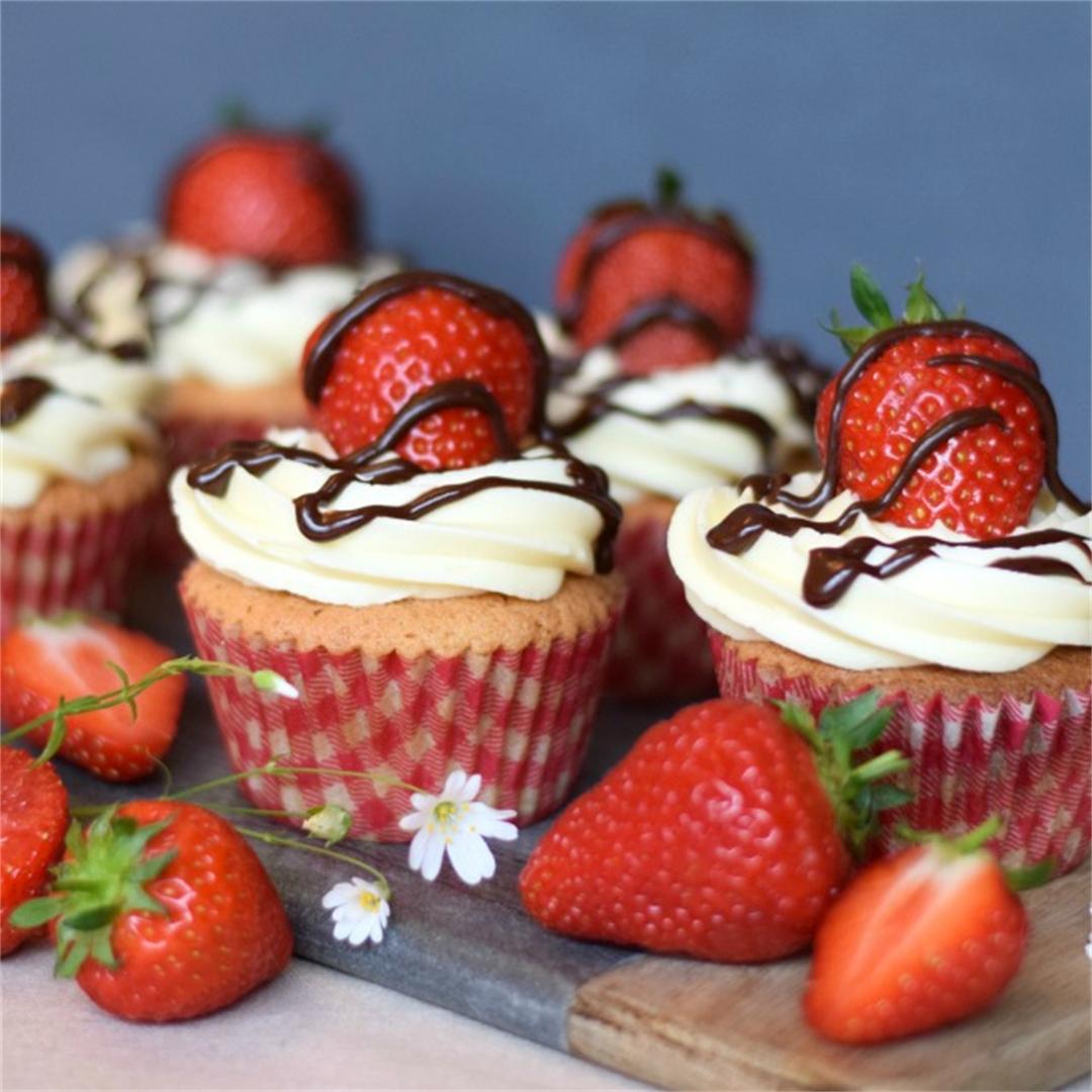 Strawberry Cupcakes with a Chocolate Drizzle