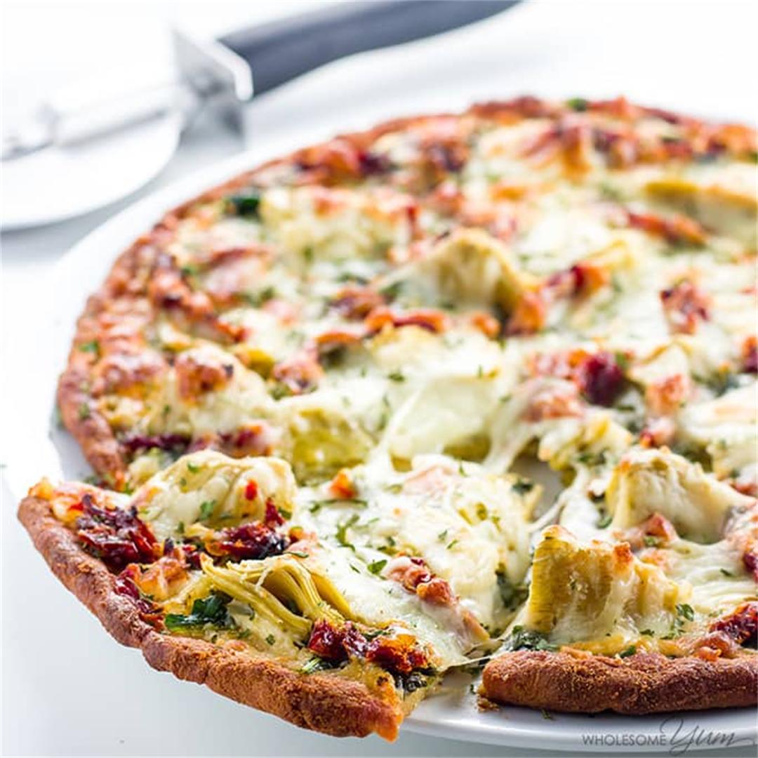 Artichoke Pizza With Spinach, Sun-Dried Tomatoes, & White Sauce
