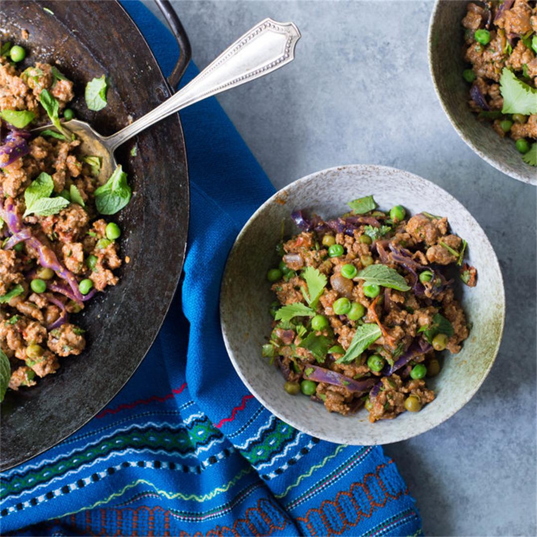 One Skillet Spiced Lamb with Sweet Peas & Mint