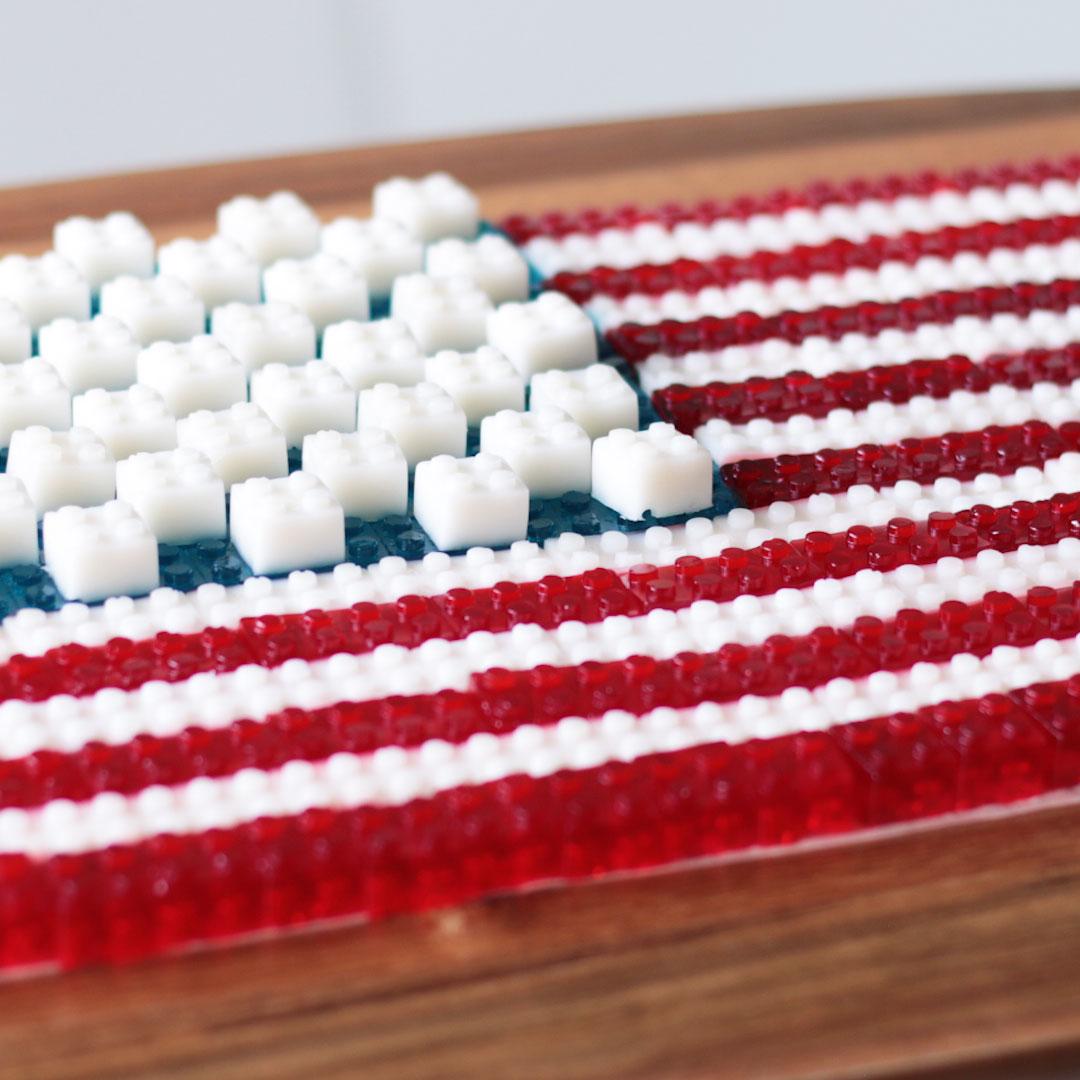 Fourth of July American Flag Made of Gummy Lego JELL-O Candy