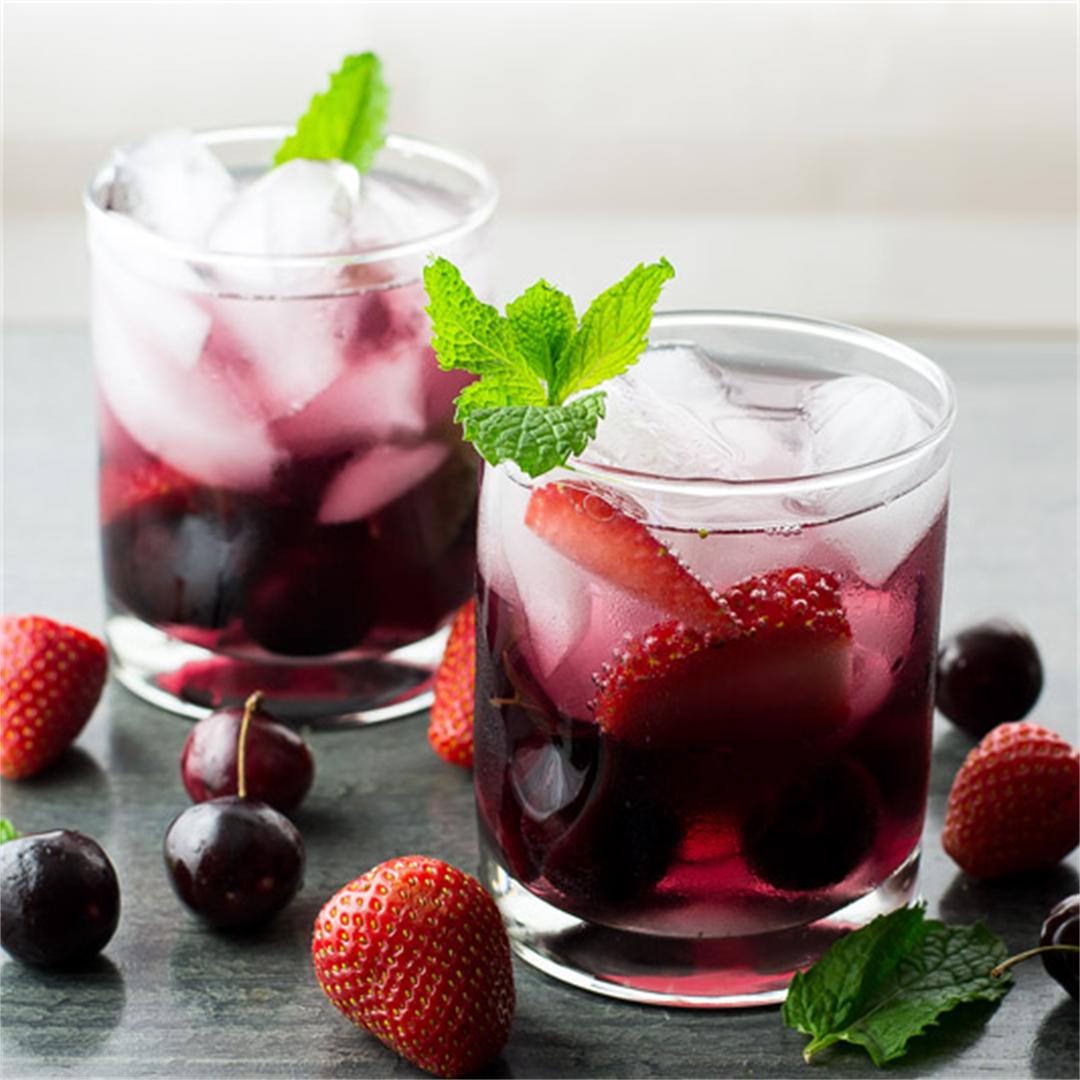 Red Wine Spritzer with Cherries and Strawberries