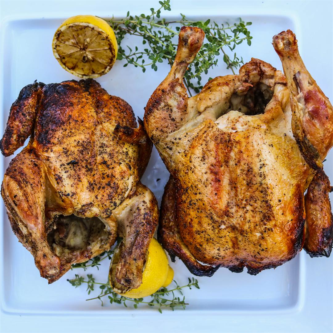 Beer Can Chicken with Grilled Lemon and Thyme
