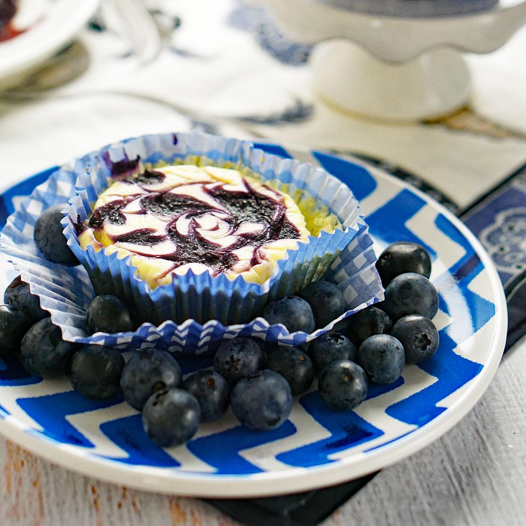 Gluten Free Mini Blueberry Swirl Cheesecakes