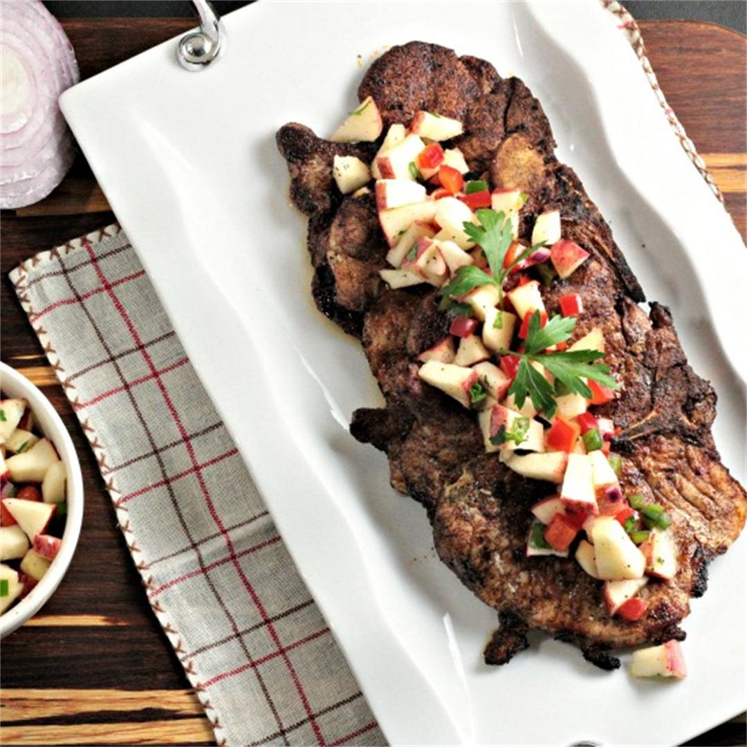 Spicy Grilled Pork Chops with Apple Salsa