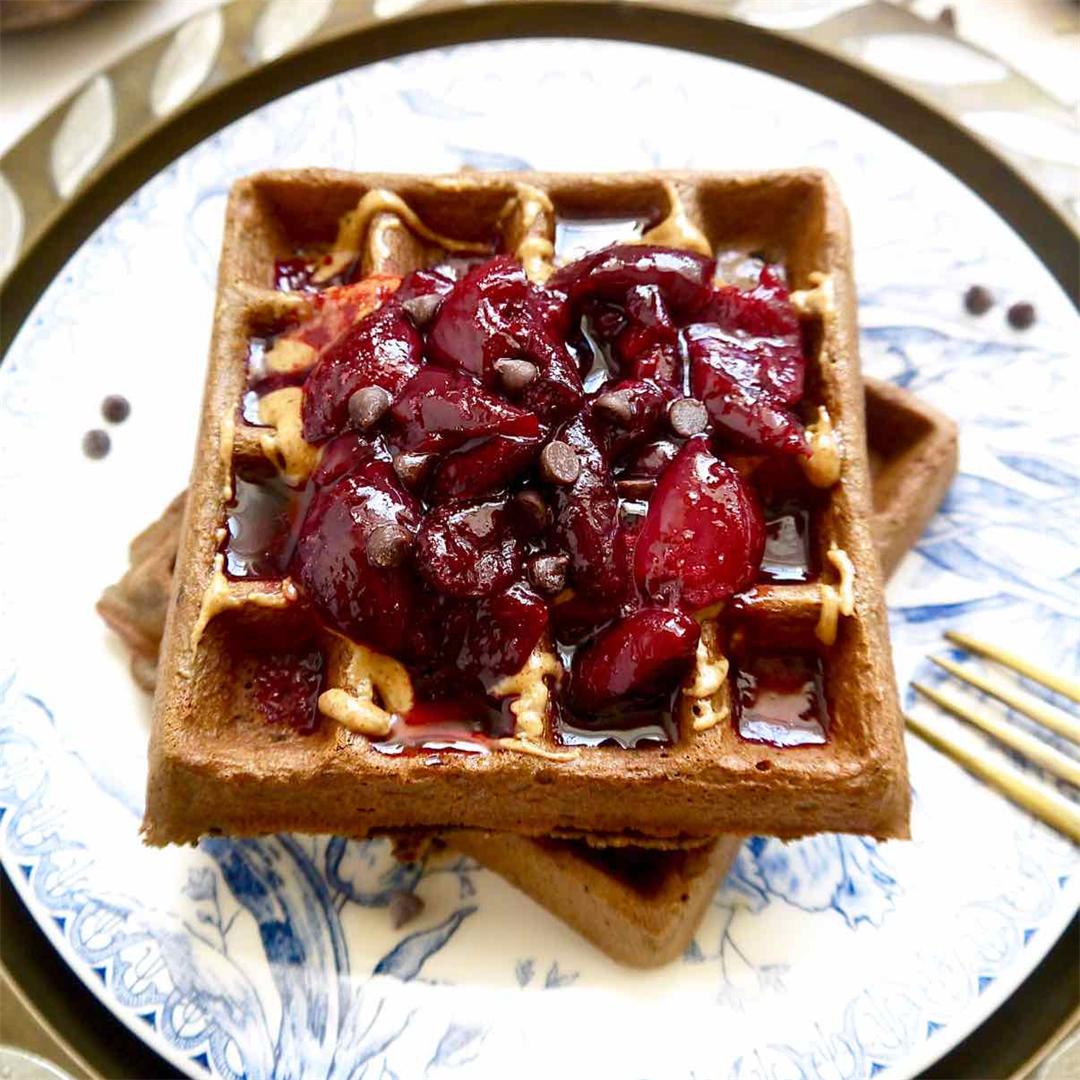 Cherry Chocolate Waffles With Cherry Compote {Paleo, GF}