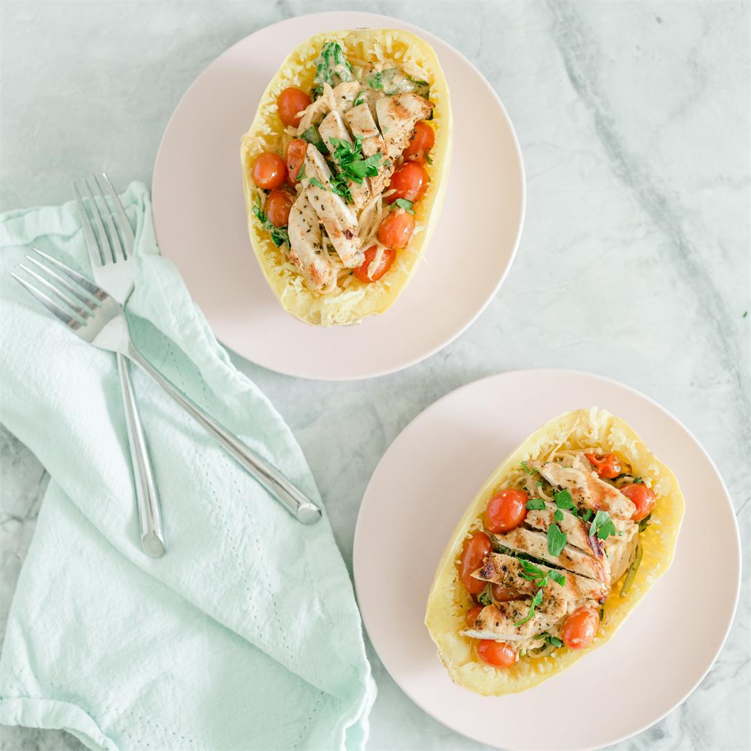 Cajun Spaghetti Squash Boats: A low calorie dinner favorite