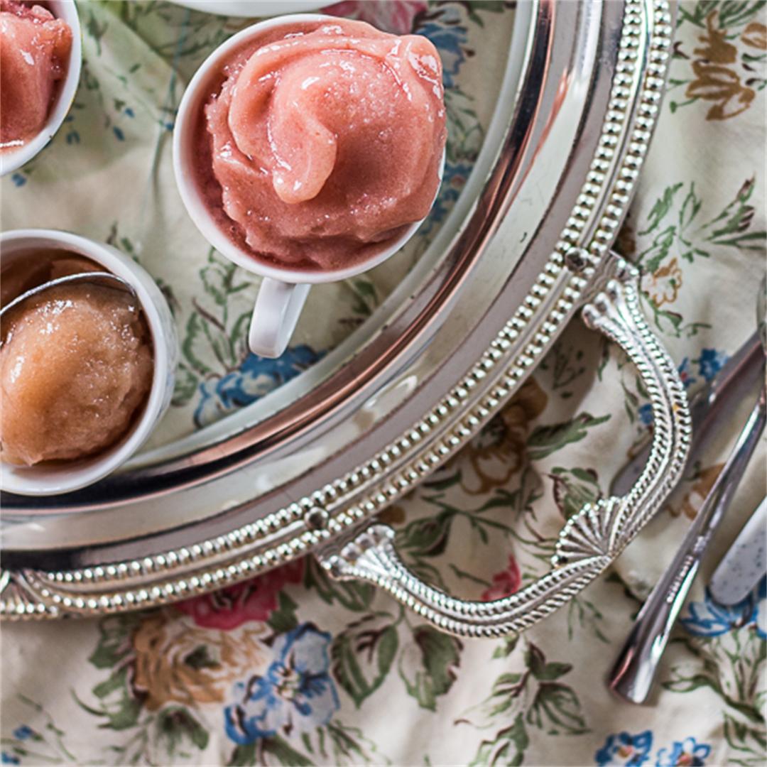Quick & easy summery peach sorbet with rosemary and lemon.