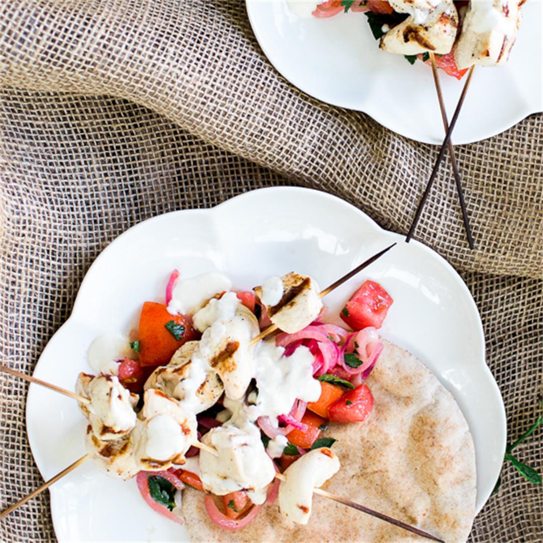 Chicken Skewers with Mint and Lemon Dressing