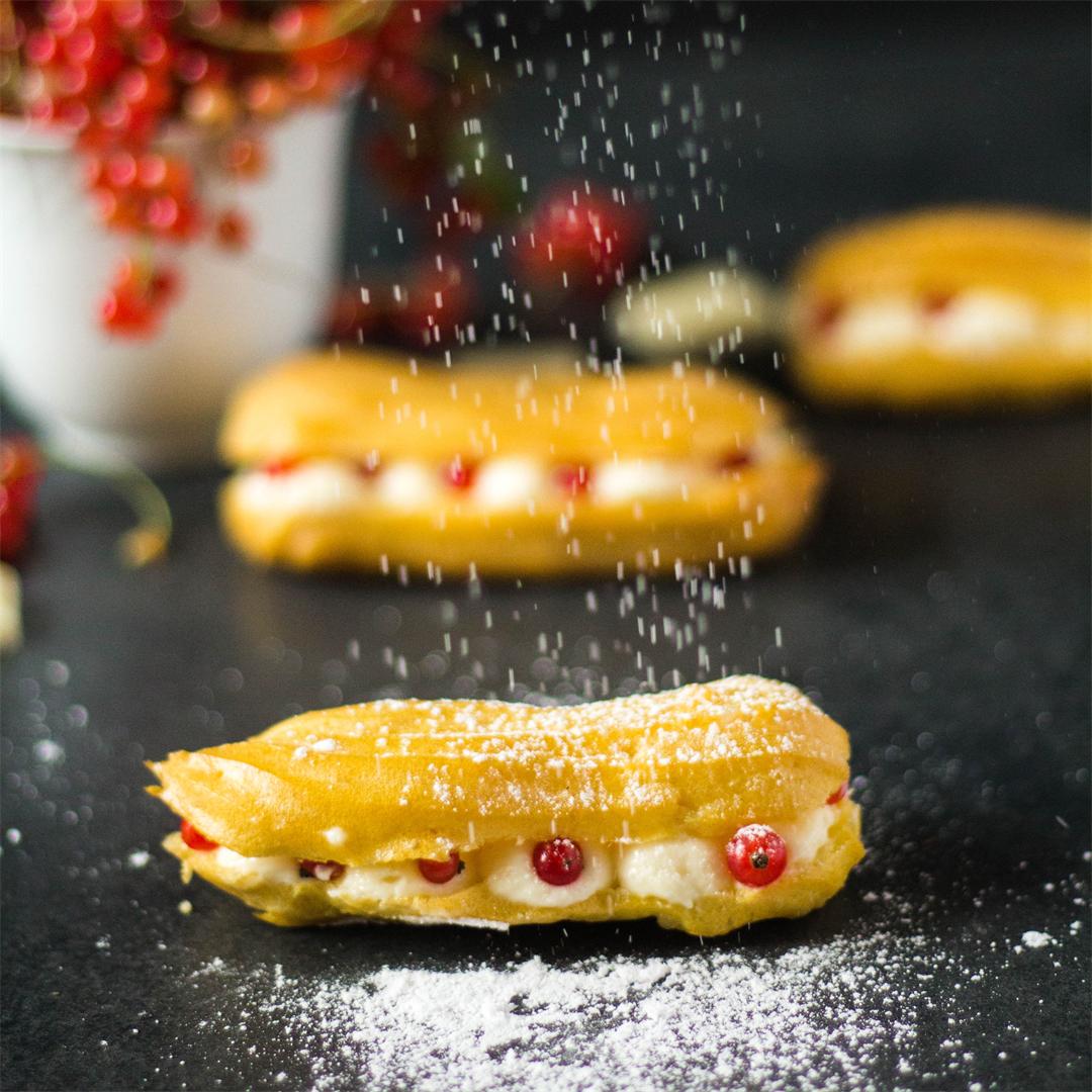 White chocolate red currant éclairs