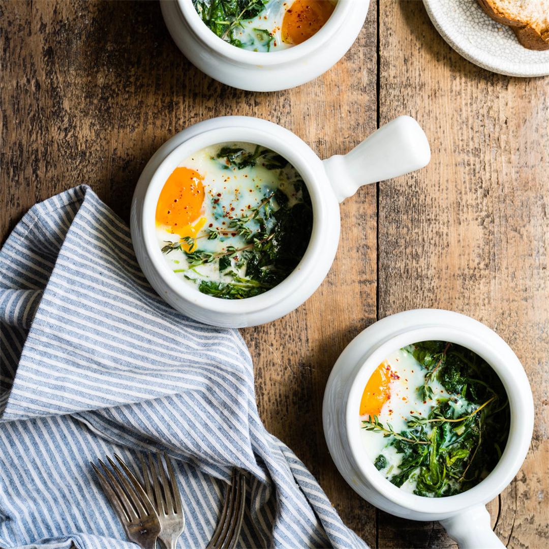 Baked Eggs with Creamy Coconut Kale
