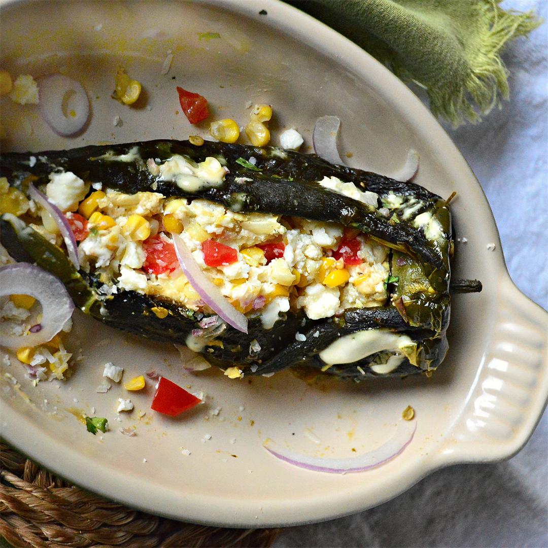 Stuffed Poblanos with Goat Cheese and Corn