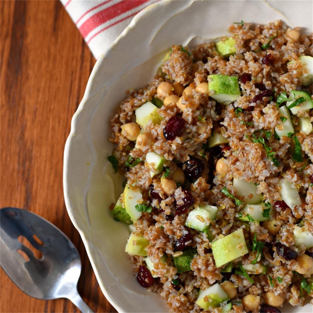Bulgar Salad with Cranberries, Cucumbers and Chickpeas