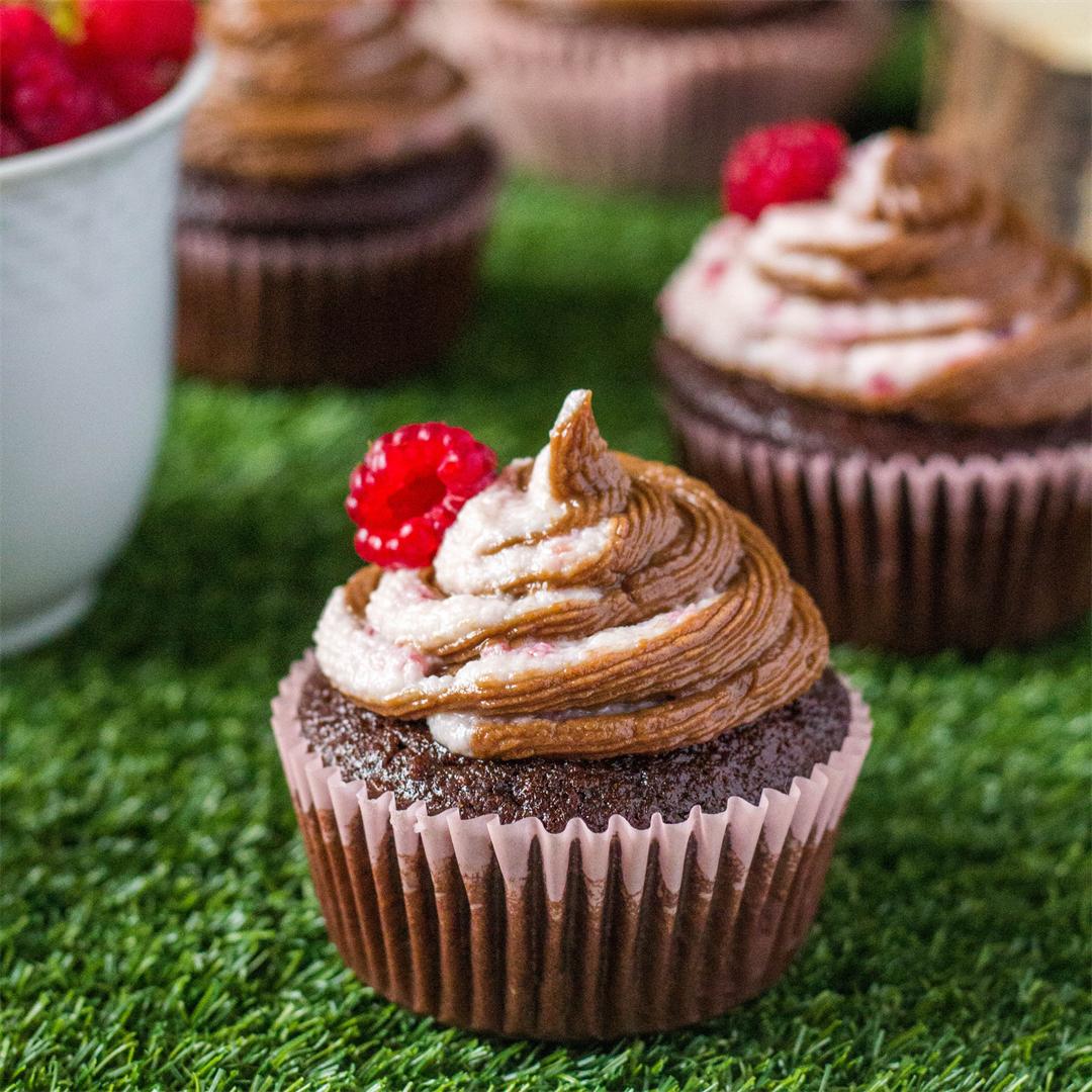Chocolate raspberry swirl cupcakes