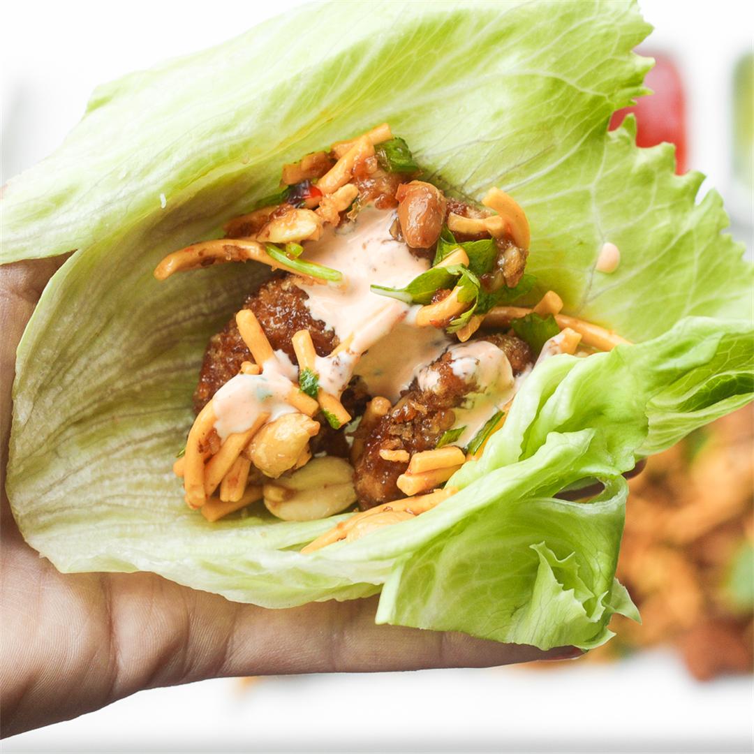 Szechuan Chicken Lettuce Wraps with Spicy Mayo