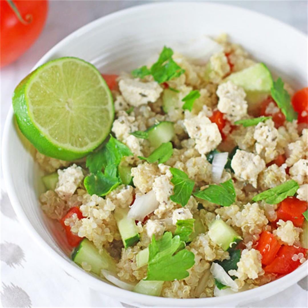 Mediterranean Quinoa Salad with tofu feta