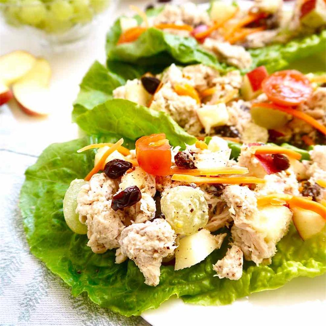 Rotisserie Chicken Salad Wraps With Apples, Raisins And Grapes