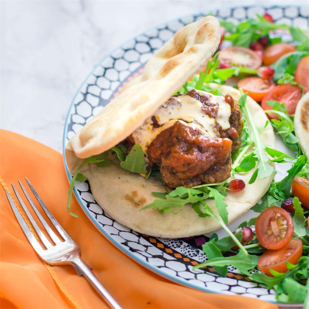 Moroccan Meatball Flatbreads with Aioli