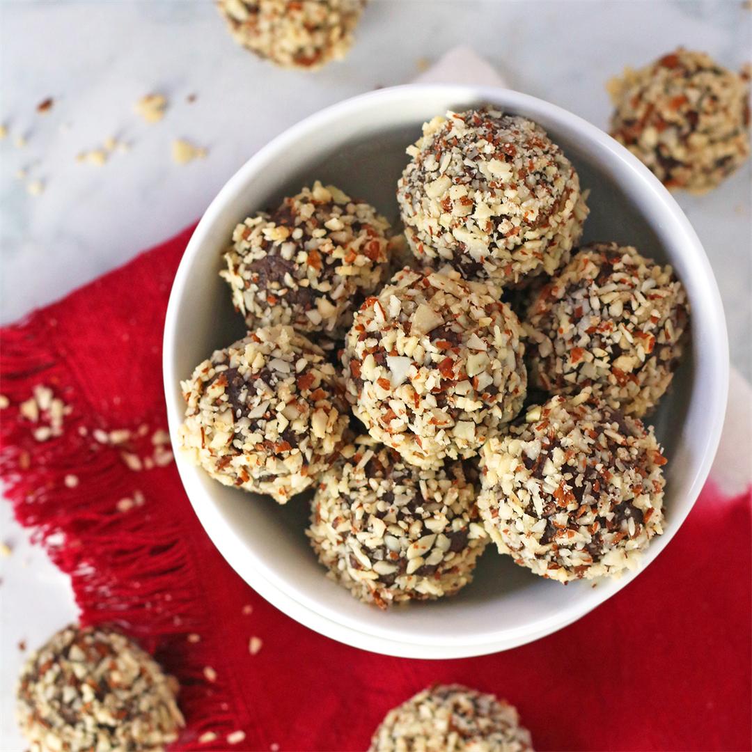 Chocolate Cherry Protein Balls with Chopped Almonds
