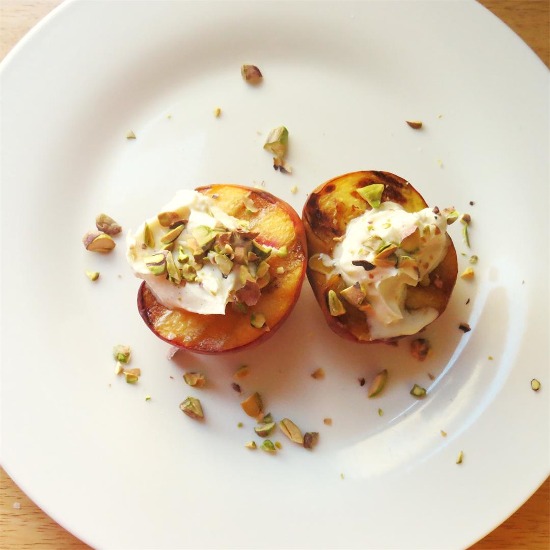 Grilled Peaches  with Honey Whipped Mascarpone