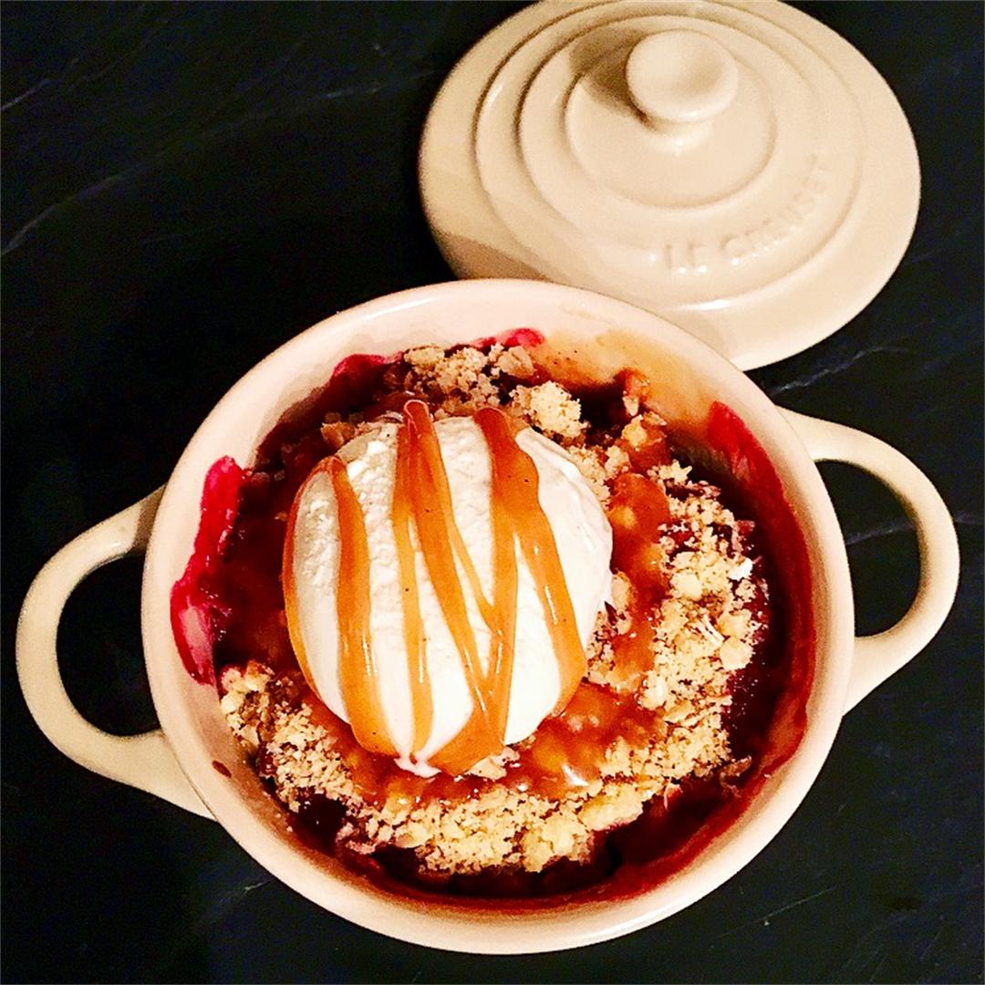 Blackberry, Pear and Toffee Apple Crumble
