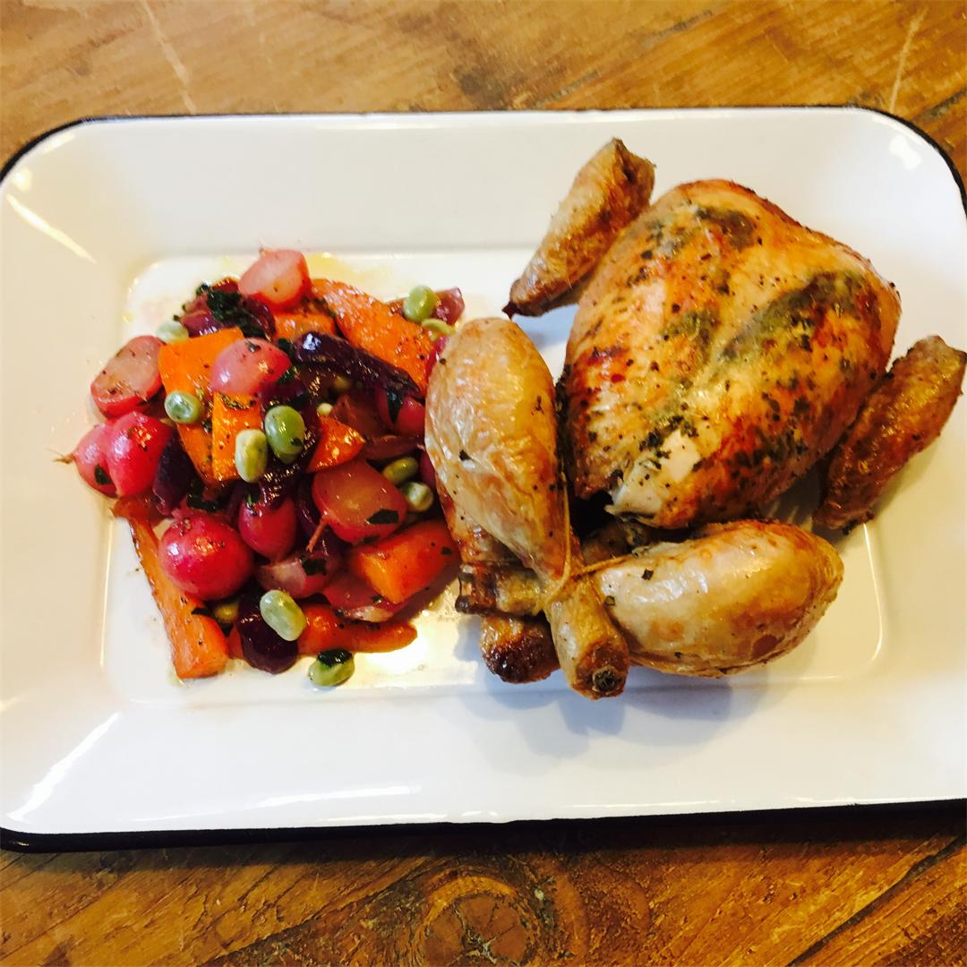 Roast Chicken with Summer Glazed Vegetables