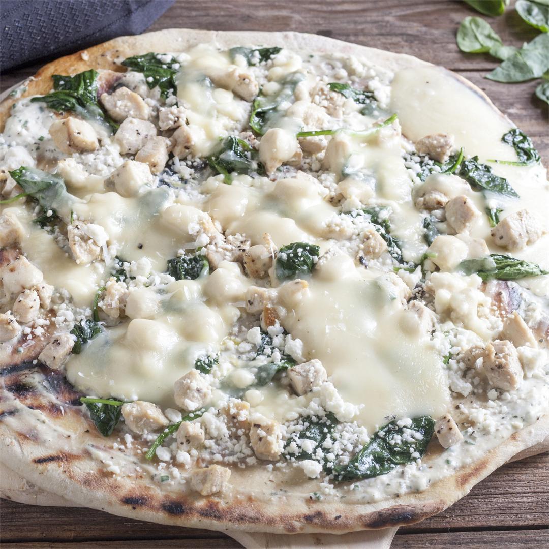 Thin Crust Chicken Pizza with Feta & Spinach