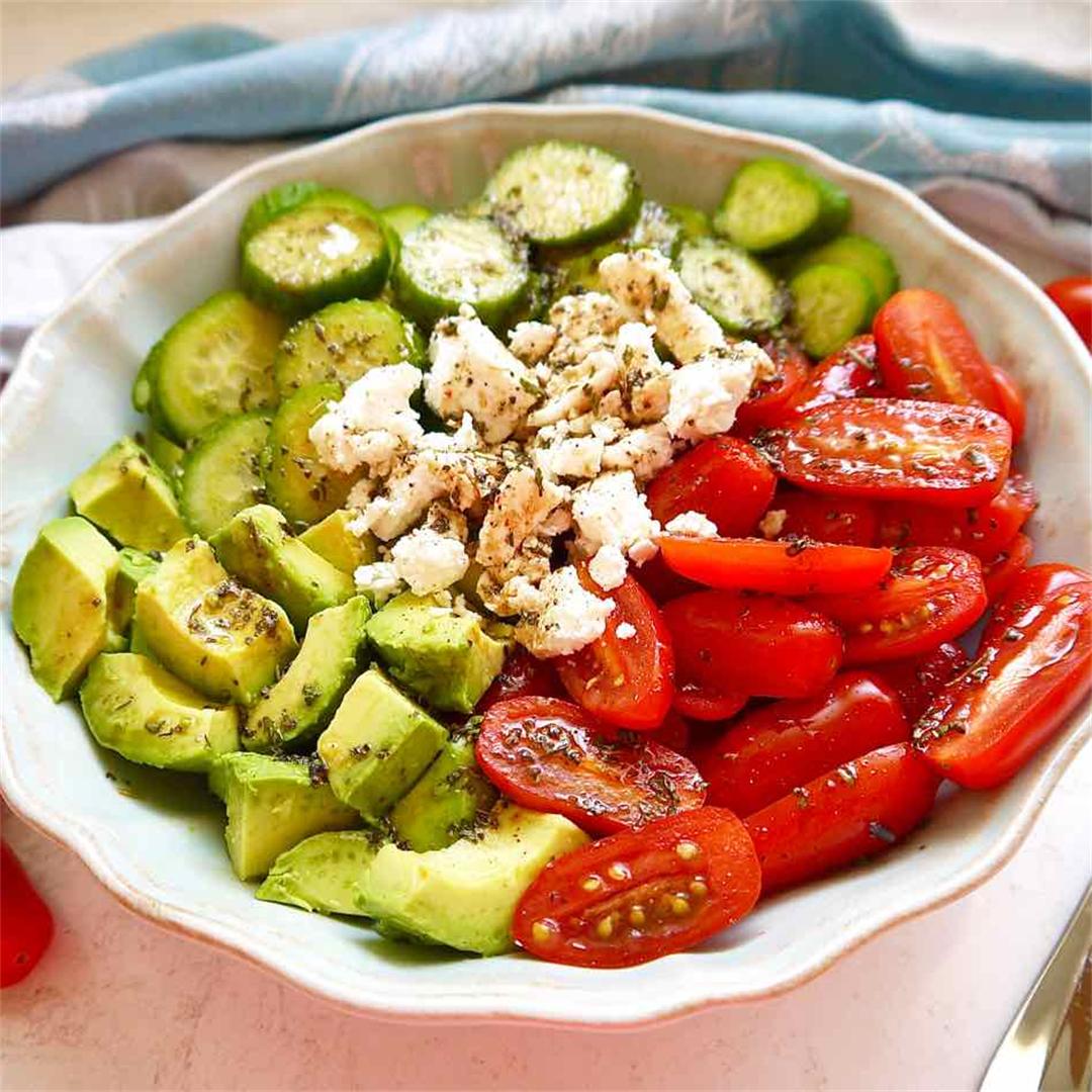 Balsamic Tomato, Cucumber, And Avocado Salad { Paleo Option}
