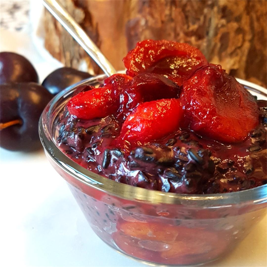 Black Rice Pudding with Spiced Stewed Plums