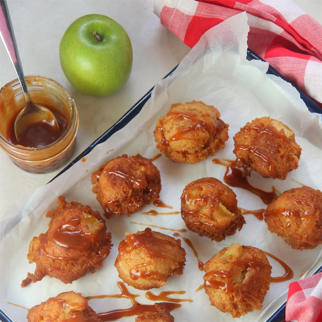 Apple Fritters with homemade caramel sauce