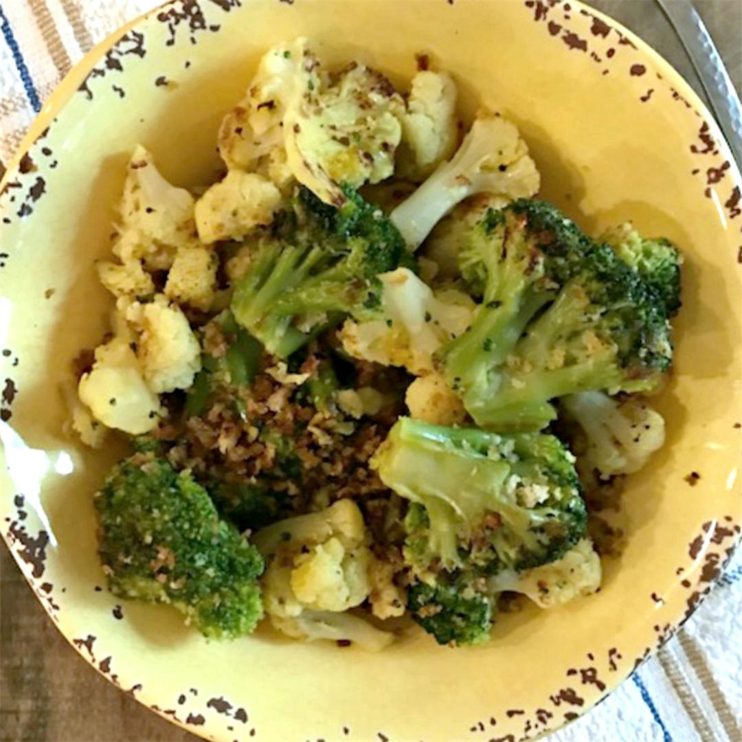 Broccoli Cauliflower Saute with Toasted Panko Bread Crumbs