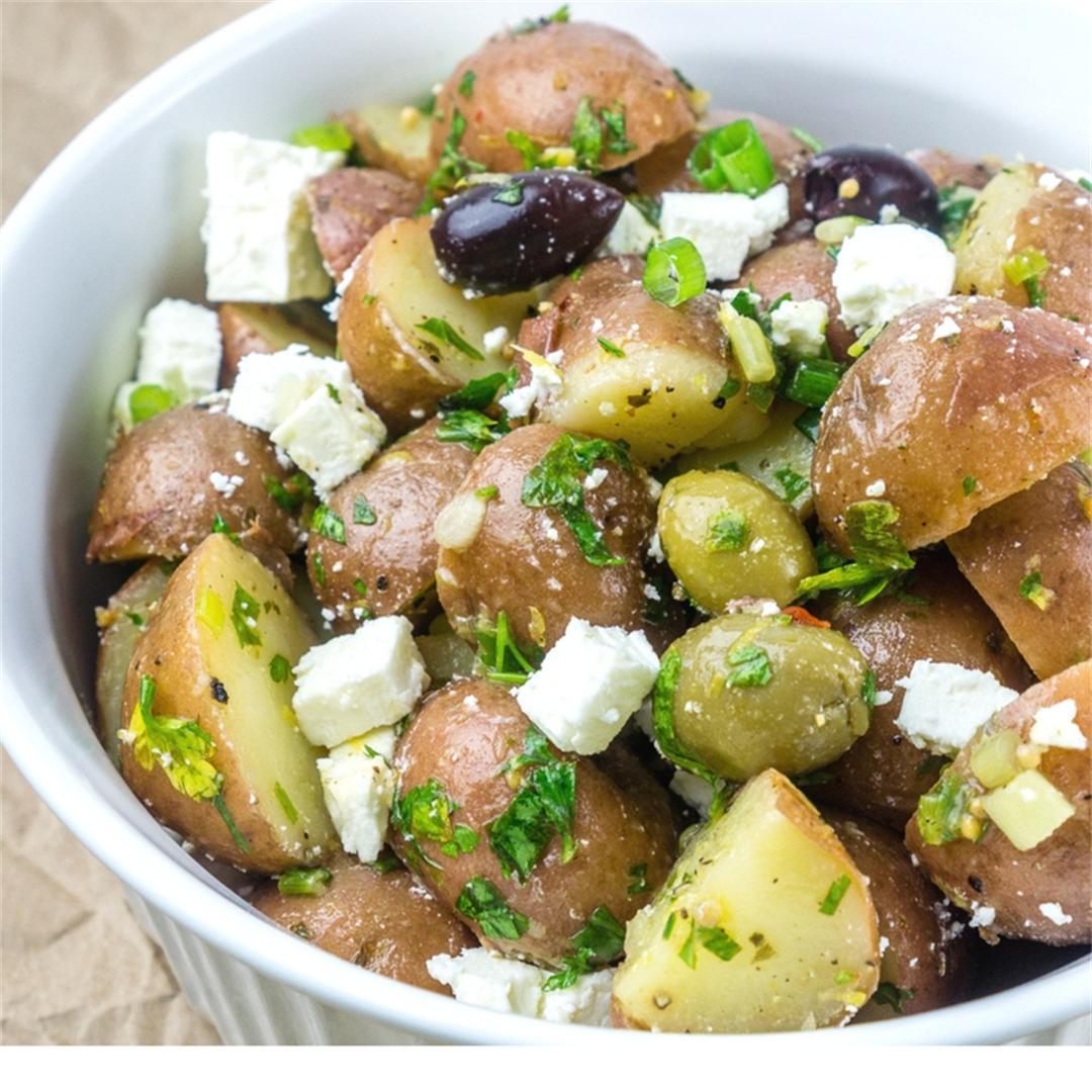 No-Mayo Greek Potato Salad with Feta Cheese and Olives
