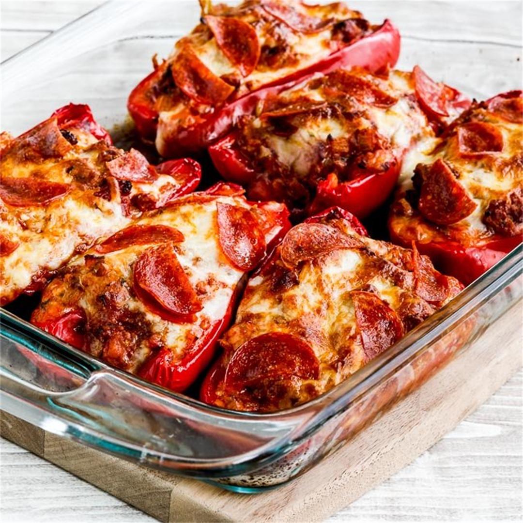 Low-Carb Sausage and Pepperoni Pizza-Stuffed Peppers