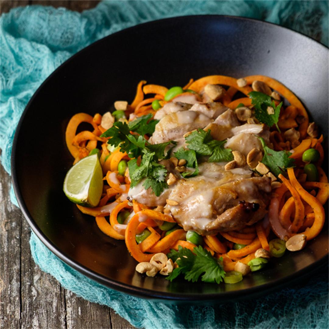 Miso Chicken with Sweet Potato Noodles