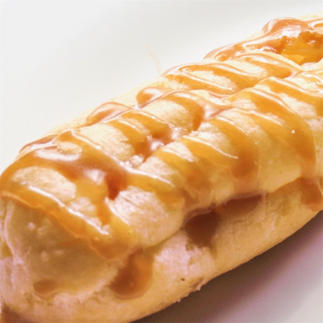 White Chocolate Cream Filled Eclairs with Caramel