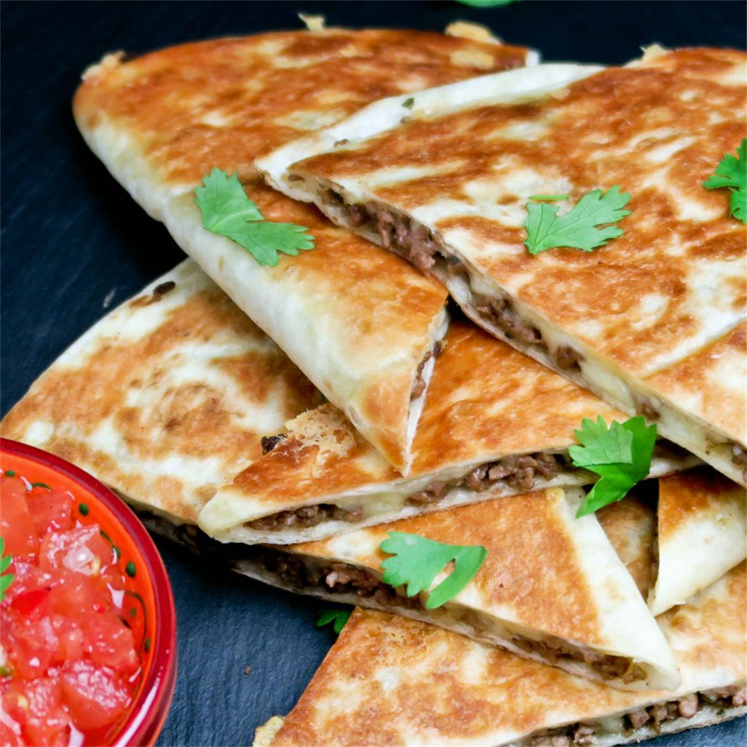Mexican beef quesadillas and fresh homemade tomato salsa