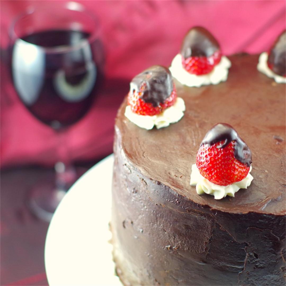 Red Wine Strawberry Chocolate Fudge Cake