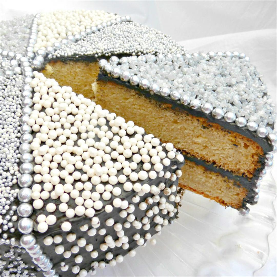 Sparkly Celebration Vanilla Layer Cake with a Chocolate Cream C