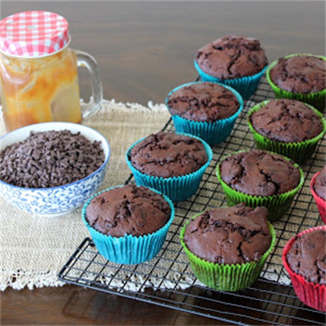 Double chocolate and salted caramel muffins
