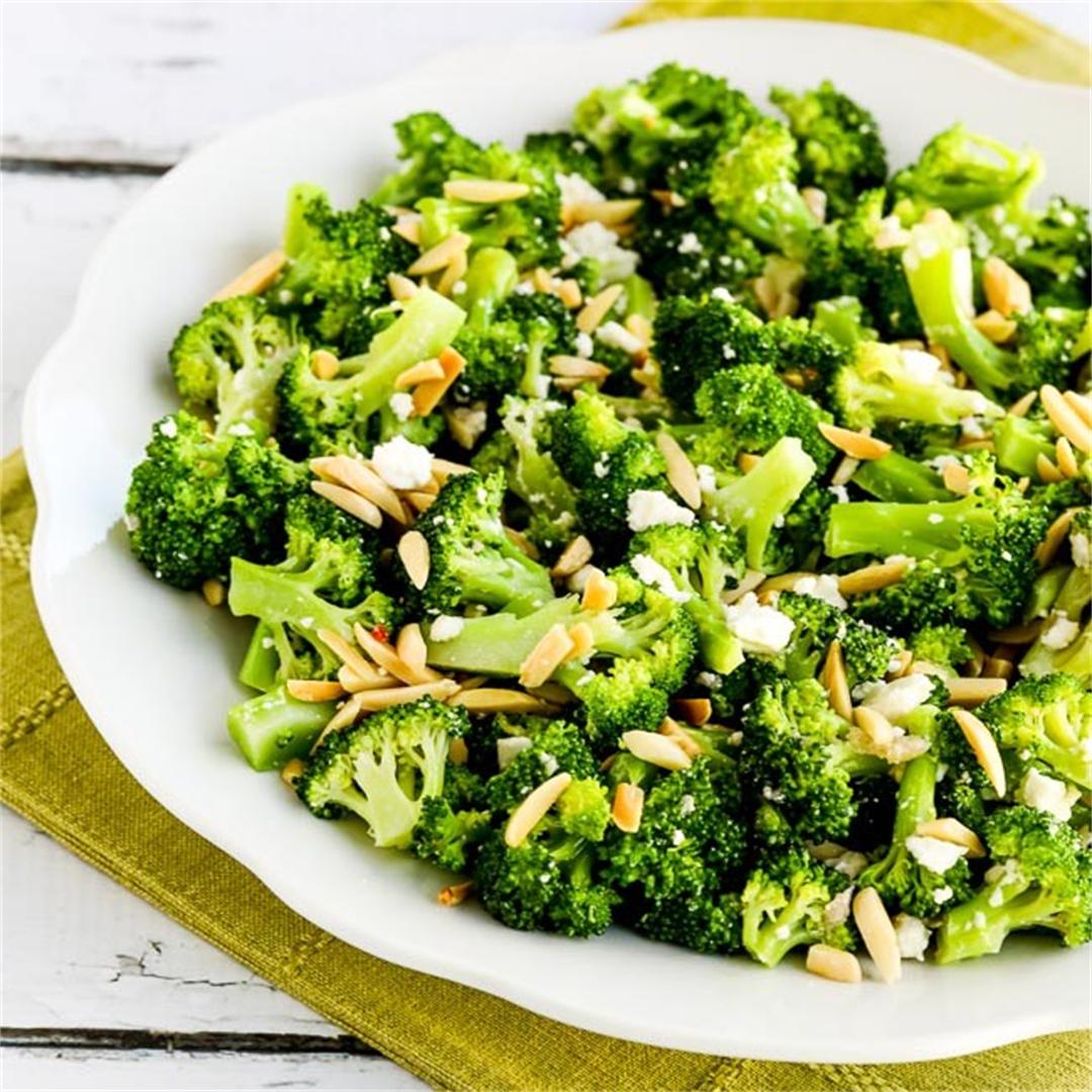 Barely-Blanched Broccoli Salad with Feta and Fried Almonds