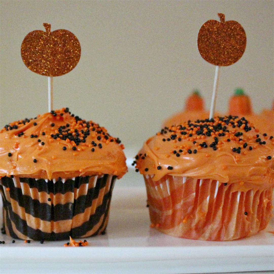 Bright Orange Cake Mix Halloween Cupcakes