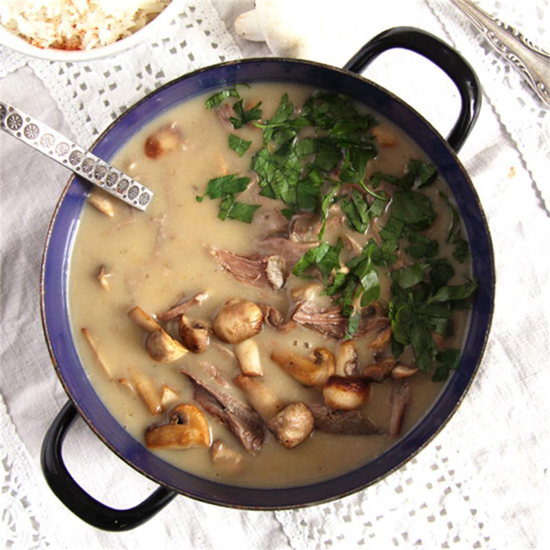 Quick Fricassee with Leftover Turkey and Mushrooms