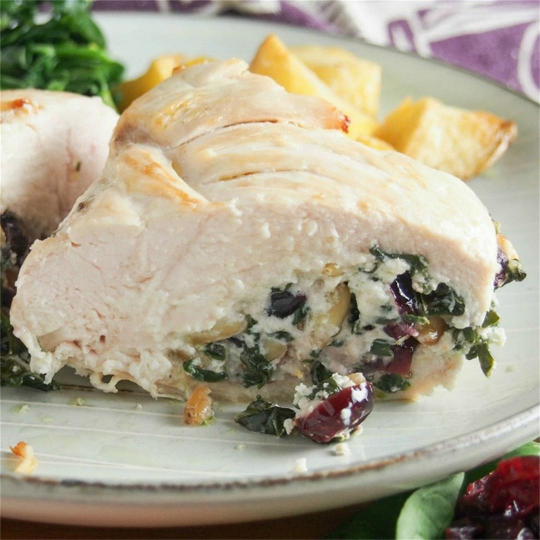 Goat cheese stuffed chicken with spinach and cranberries