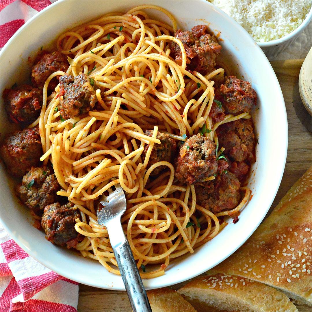 Spaghetti and Red Wine Meatballs