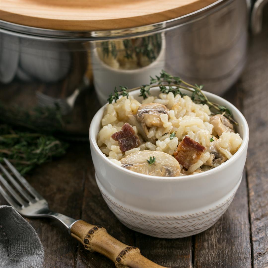 Bacon Mushroom Risotto with Caramelize Onions